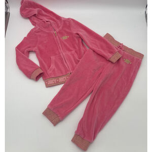 JUICY COUTURE Pink Gold Velour Hoodie & Jogger Set 3T